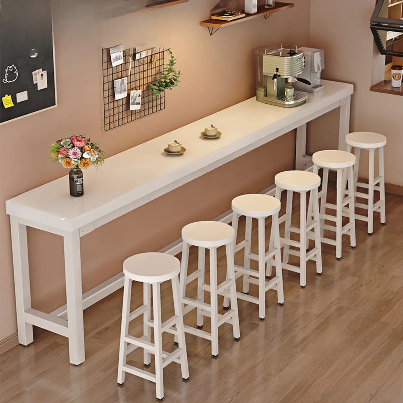 Industrial Brown Wooden Bar Table with Footrest for Home Pub