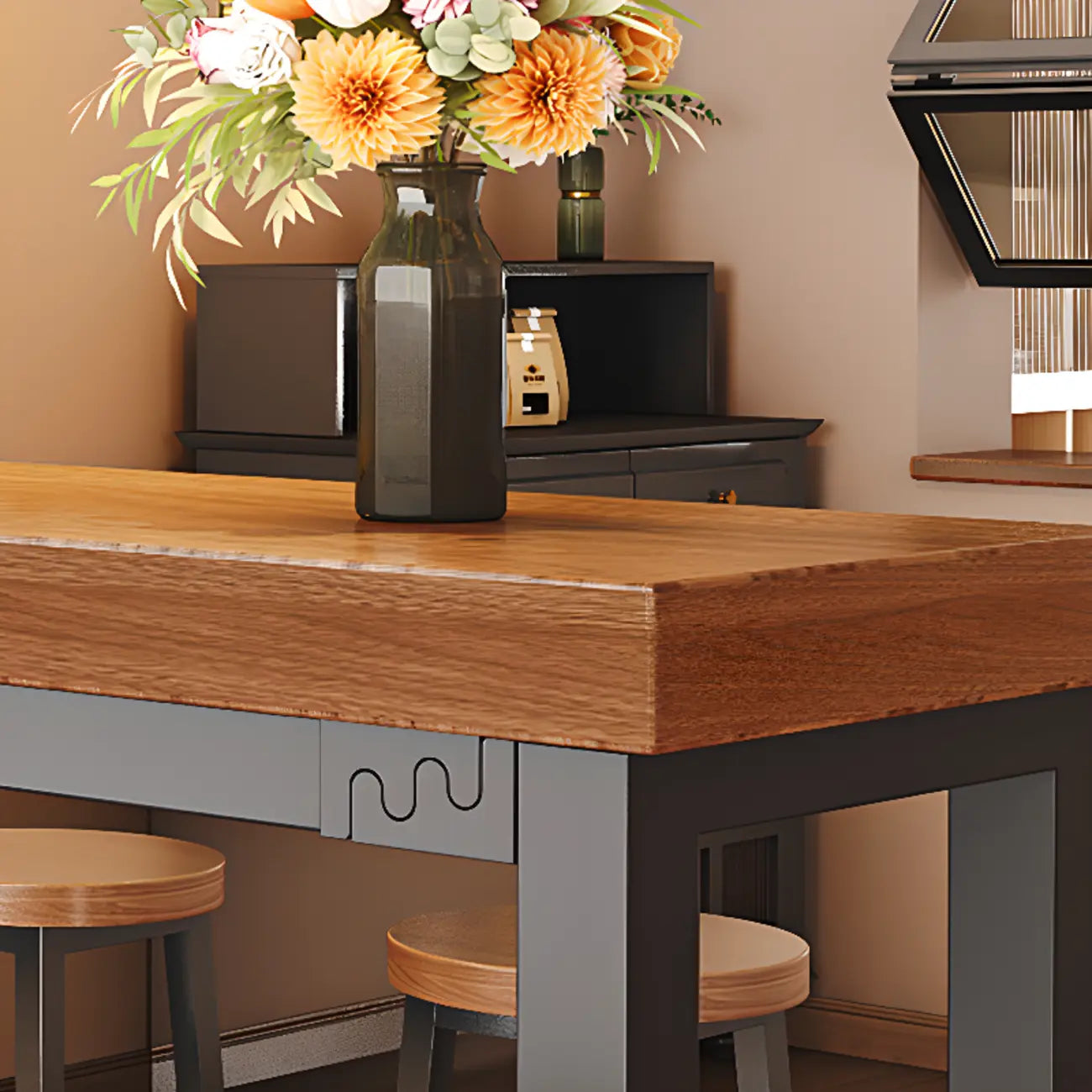 Industrial Brown Wooden Bar Table with Footrest for Home Pub