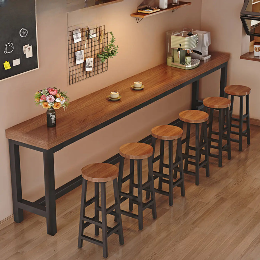 Industrial Brown Wooden Bar Table with Footrest for Home Pub