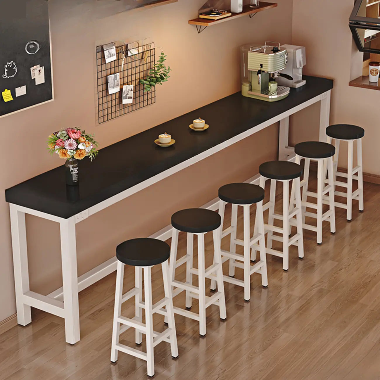 Industrial Brown Wooden Bar Table with Footrest for Home Pub
