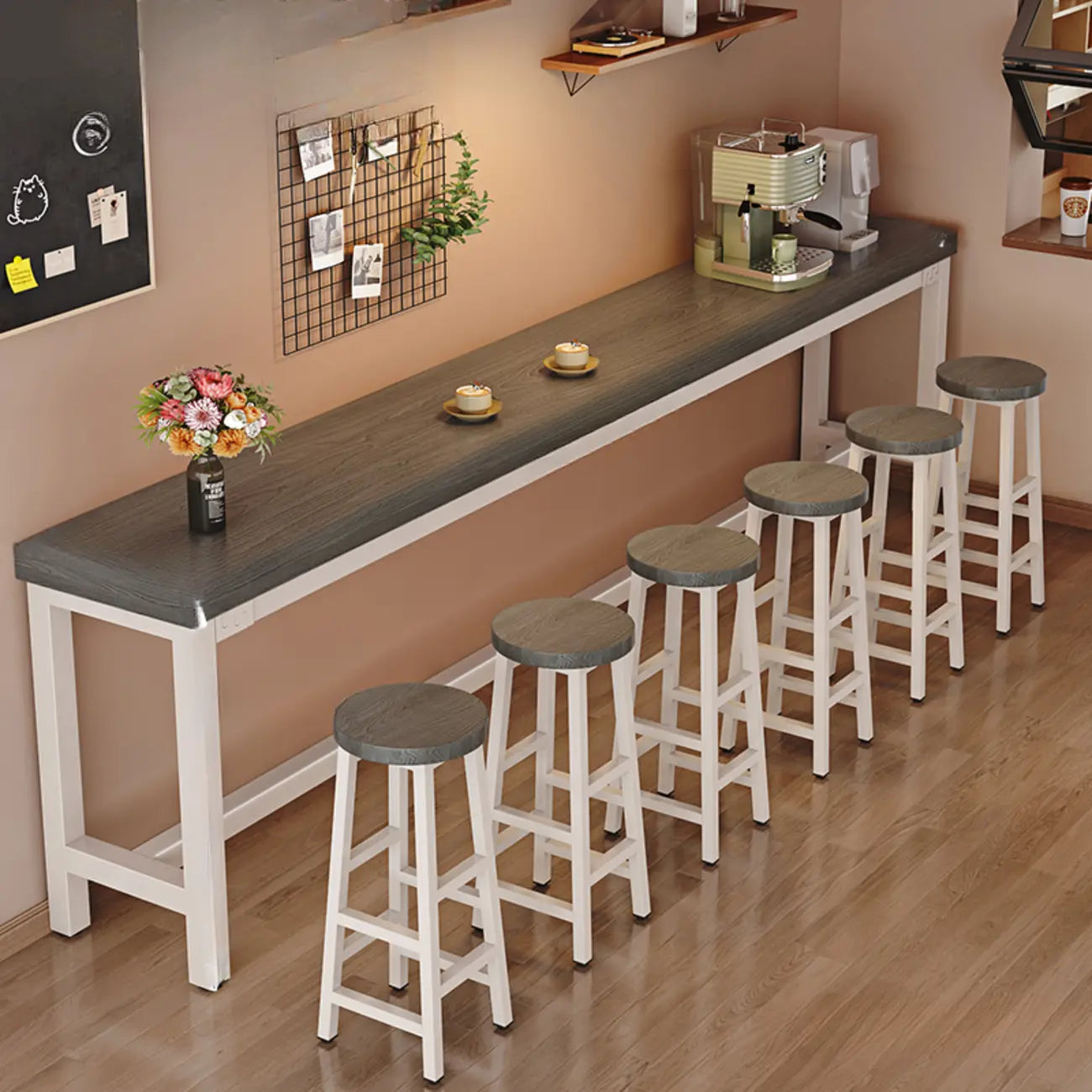 Industrial Brown Wooden Bar Table with Footrest for Home Pub