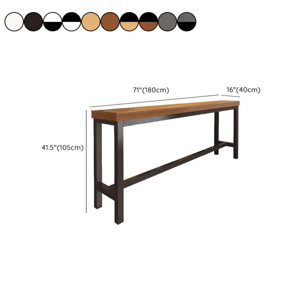 Industrial Brown Wooden Bar Table with Footrest for Home Pub