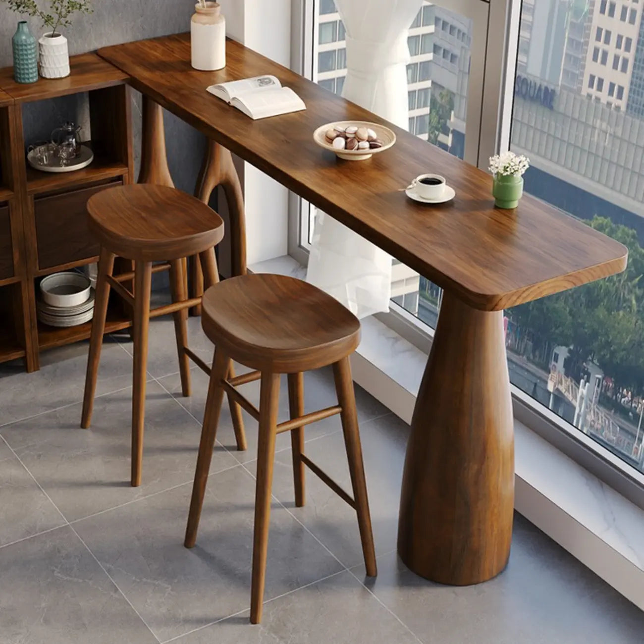 Art Deco Brown Wooden Counter Height Bar Table for Living Room