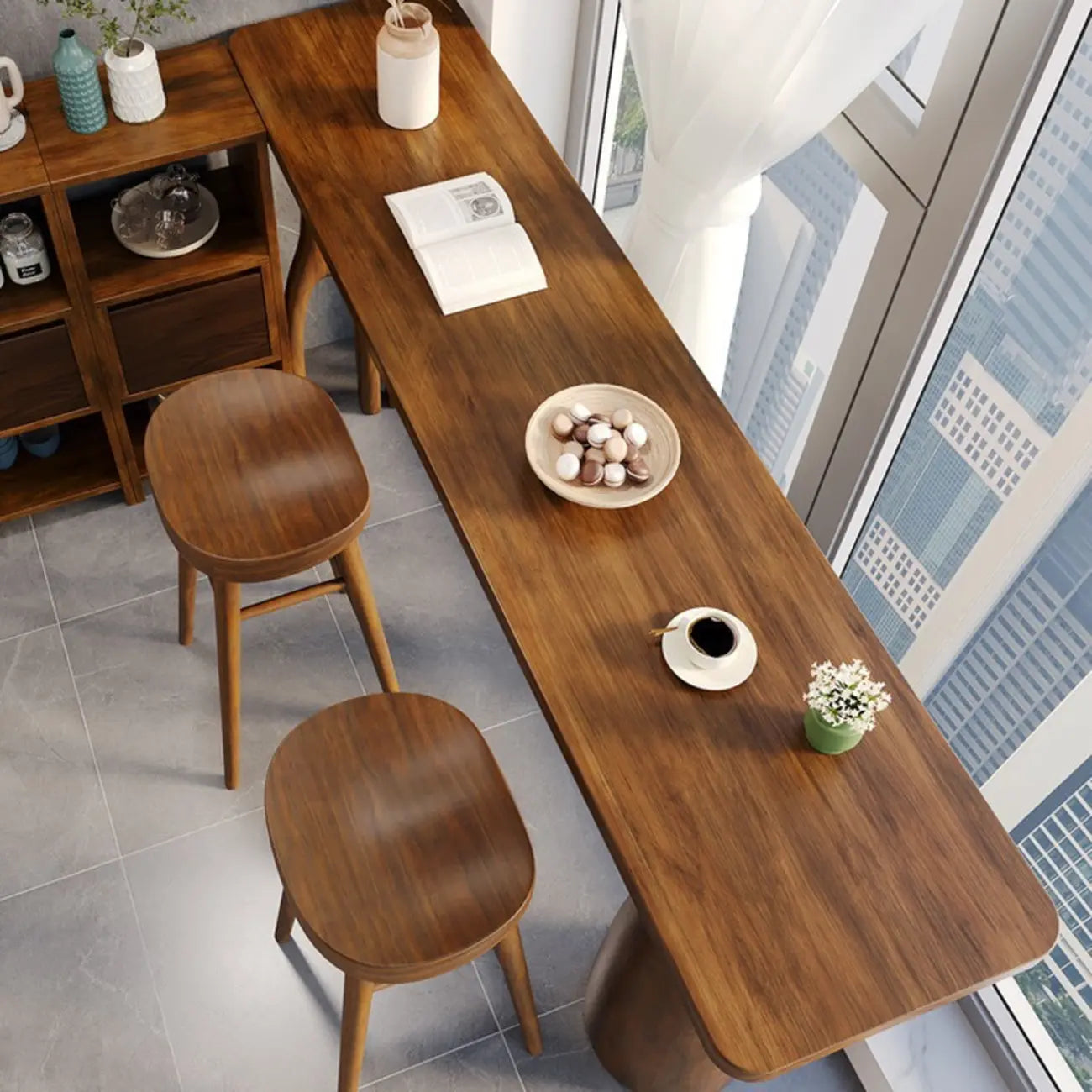 Art Deco Brown Wooden Counter Height Bar Table for Living Room