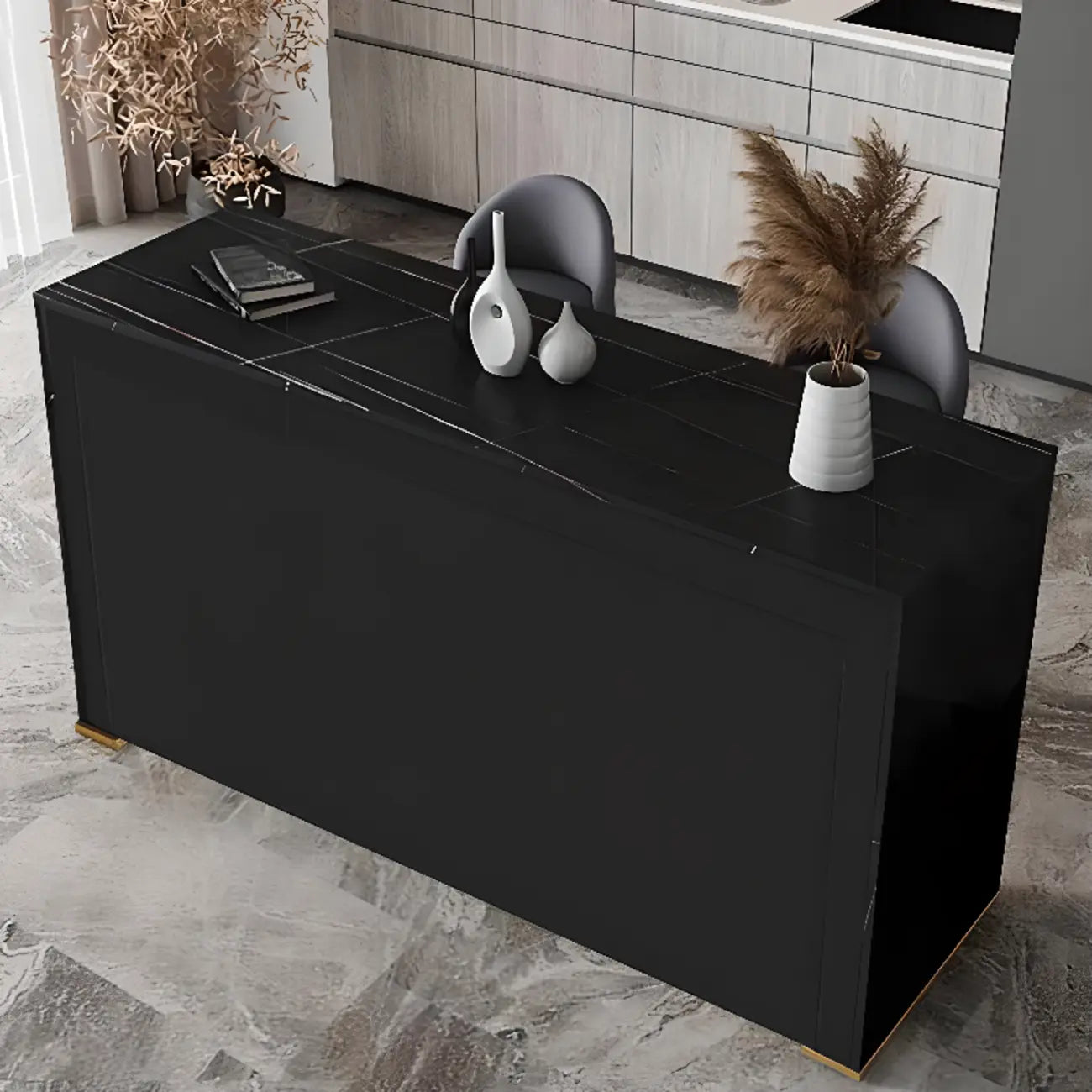 Modern Black Stone Top Bar Height Table for Kitchen