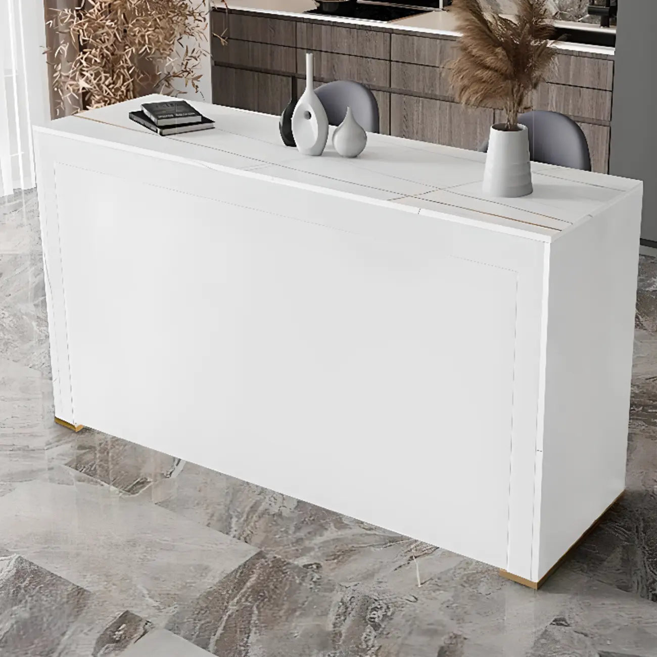 Modern Black Stone Top Bar Height Table for Kitchen
