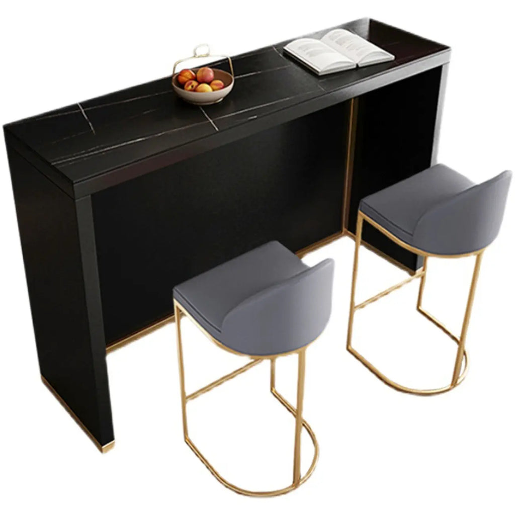 Modern Black Stone Top Bar Height Table for Kitchen