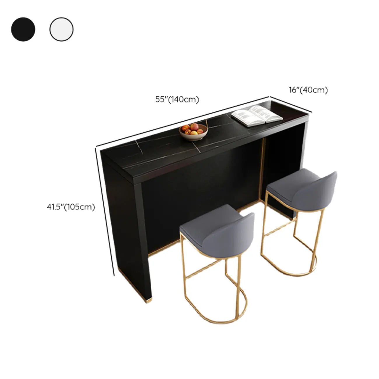 Modern Black Stone Top Bar Height Table for Kitchen