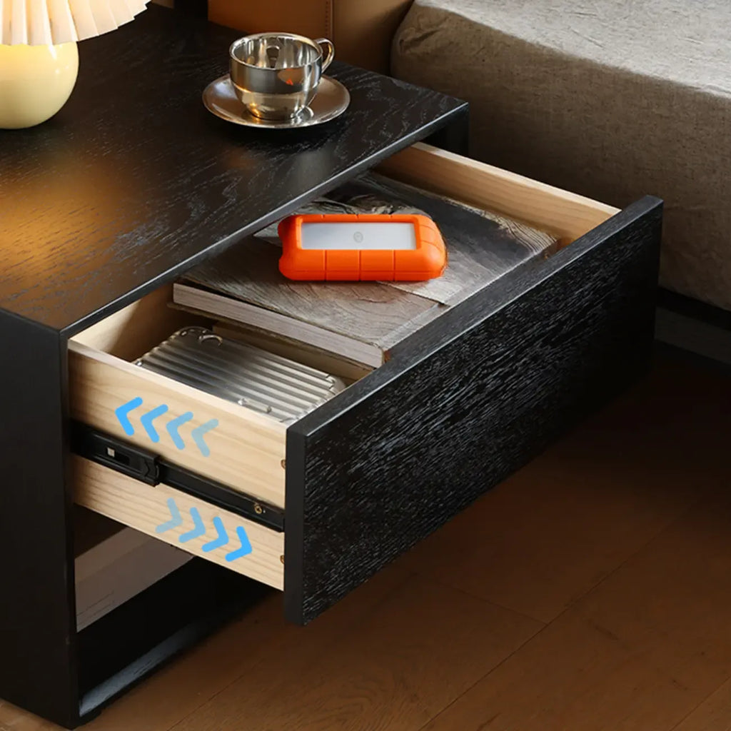 Modern Black Bedside Table with Drawer Storage