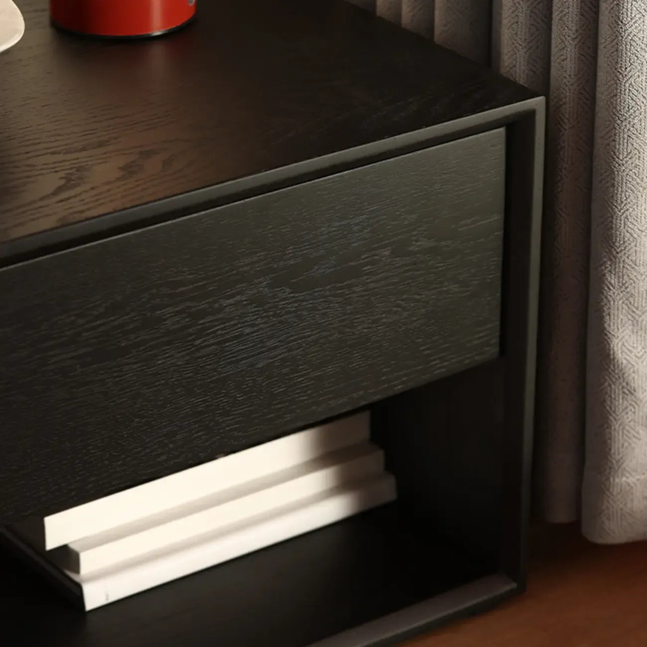 Modern Black Bedside Table with Drawer Storage