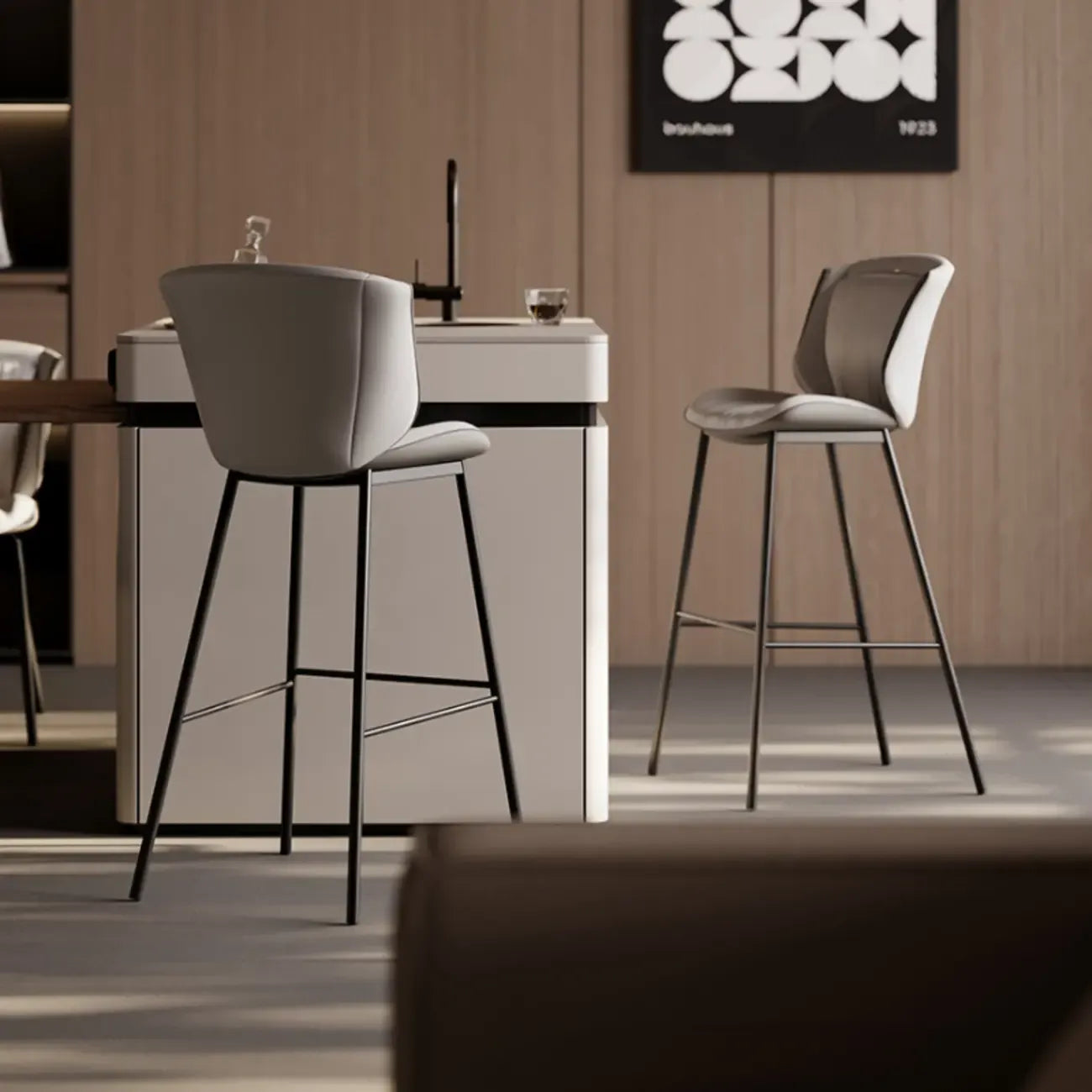 Modern Luxury Trapezoid Cushion Microfiber Leather Carbon Steel Bar Stool