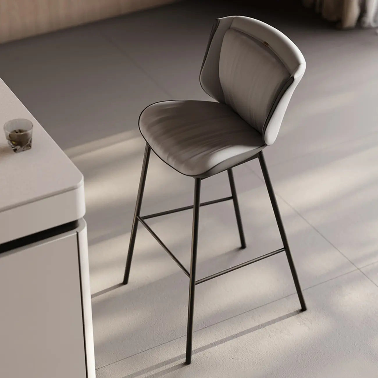 Modern Luxury Trapezoid Cushion Microfiber Leather Carbon Steel Bar Stool