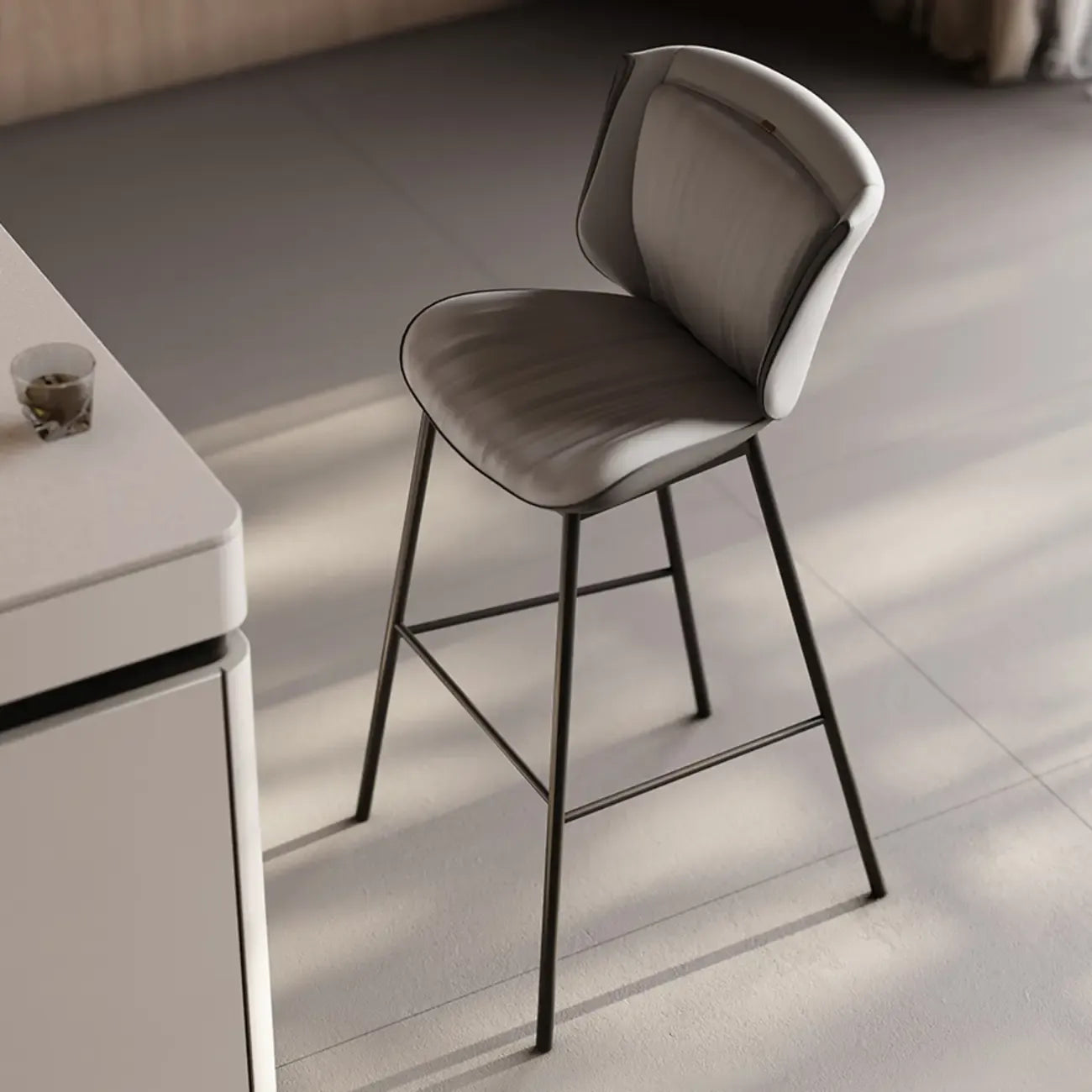 Modern Luxury Trapezoid Cushion Microfiber Leather Carbon Steel Bar Stool