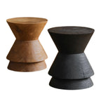Small Round Modern Pine Wood Side Table with Drum Base