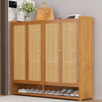 Bohemian Bamboo Entryway Shoe Cabinet with Rattan Doors