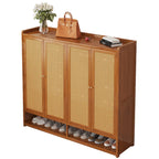 Bohemian Bamboo Entryway Shoe Cabinet with Rattan Doors