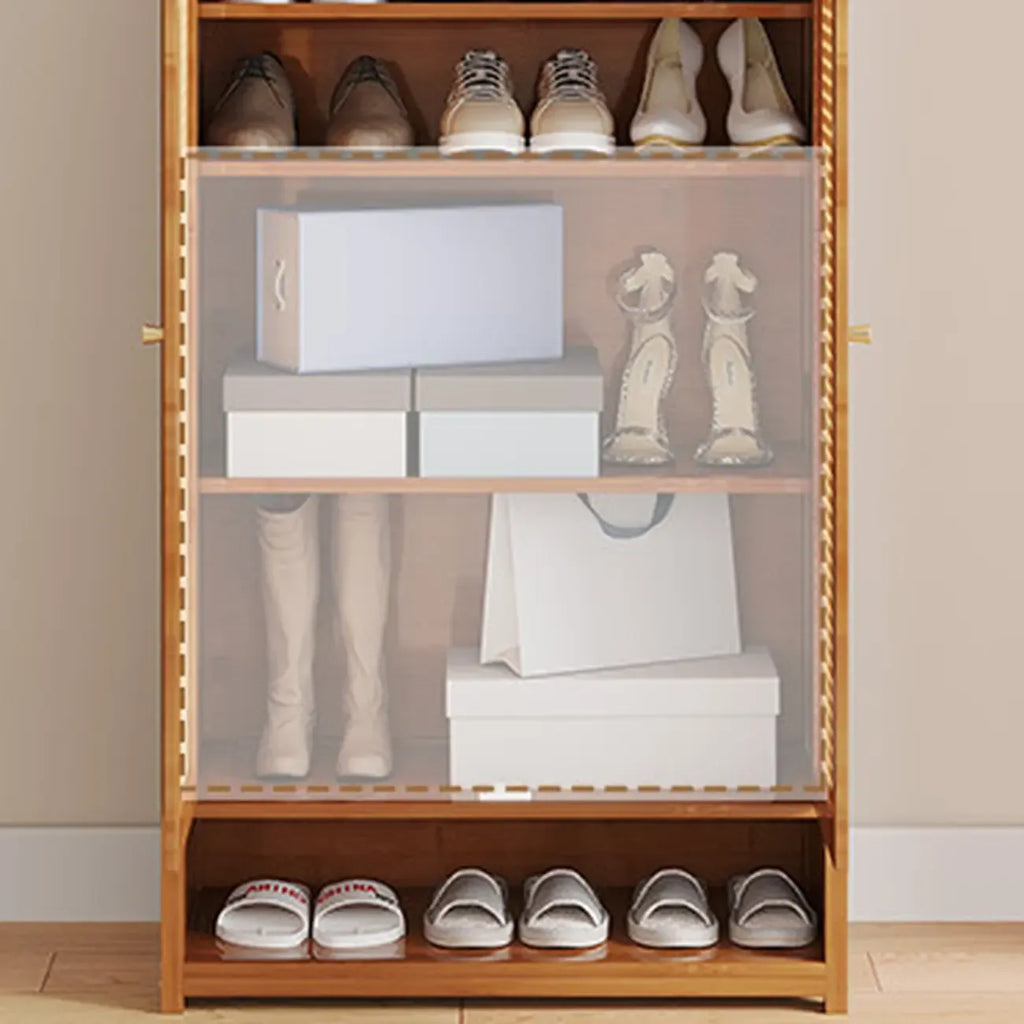 Bohemian Bamboo Entryway Shoe Cabinet with Rattan Doors