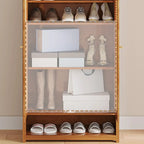 Bohemian Bamboo Entryway Shoe Cabinet with Rattan Doors