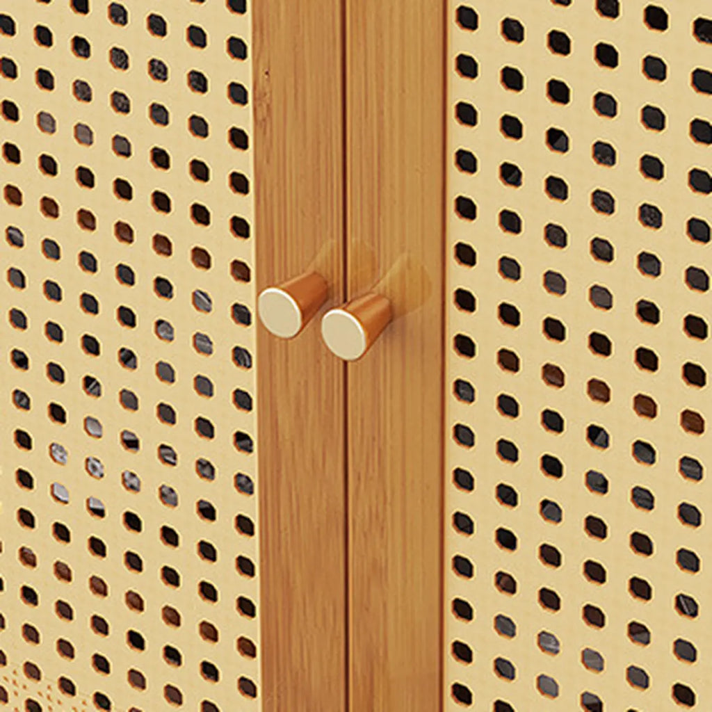 Bohemian Bamboo Entryway Shoe Cabinet with Rattan Doors