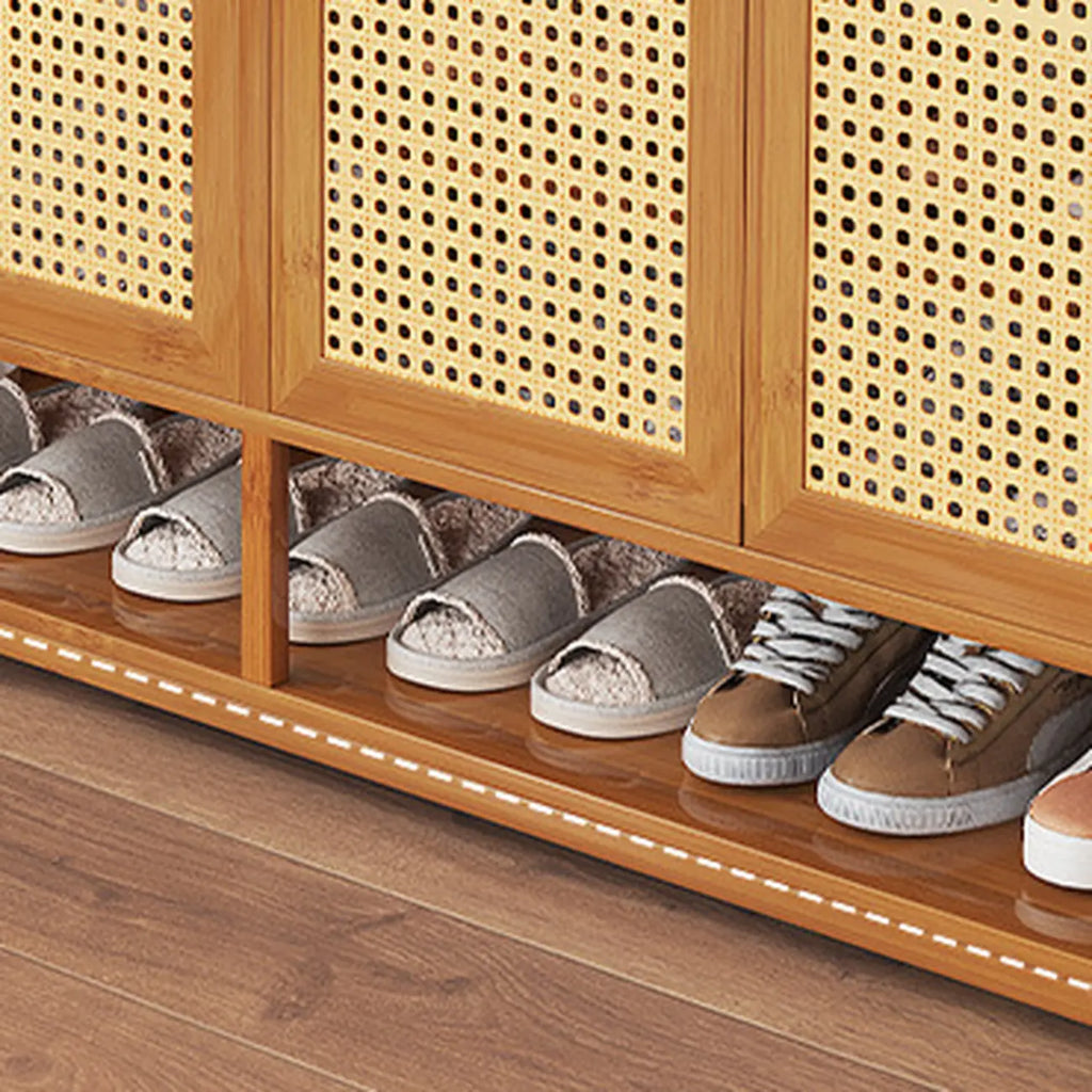 Bohemian Bamboo Entryway Shoe Cabinet with Rattan Doors