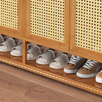 Bohemian Bamboo Entryway Shoe Cabinet with Rattan Doors