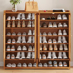 Bohemian Bamboo Entryway Shoe Cabinet with Rattan Doors