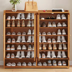 Bohemian Bamboo Entryway Shoe Cabinet with Rattan Doors