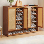 Bohemian Bamboo Entryway Shoe Cabinet with Rattan Doors