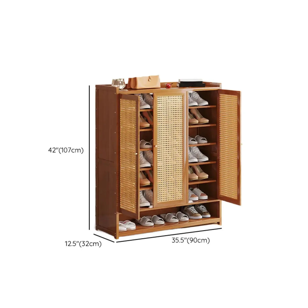 Bohemian Bamboo Entryway Shoe Cabinet with Rattan Doors