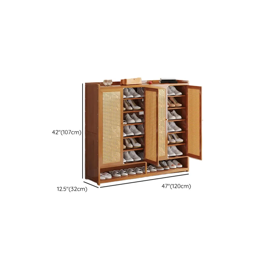 Bohemian Bamboo Entryway Shoe Cabinet with Rattan Doors