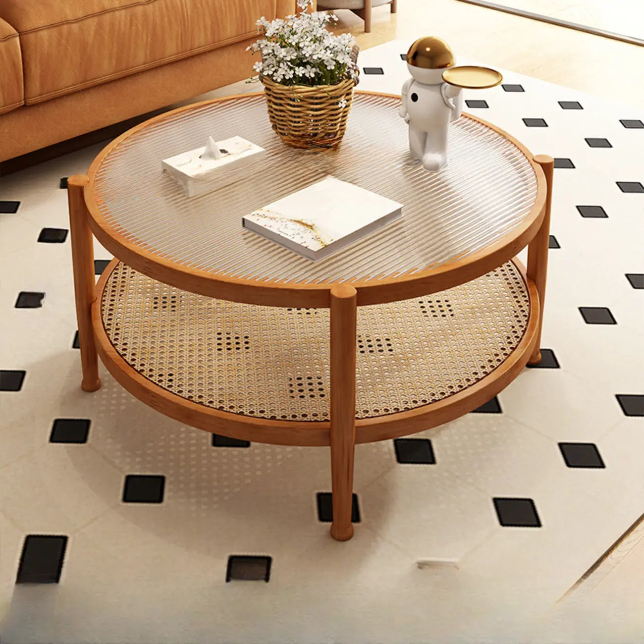 Modern White Rectangle Glass Coffee Table with Shelf