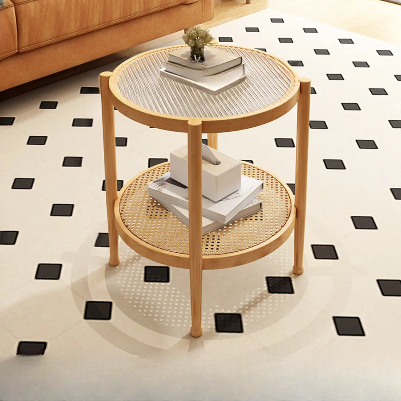 Modern White Rectangle Glass Coffee Table with Shelf
