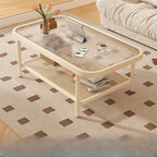 Modern White Rectangle Glass Coffee Table with Shelf