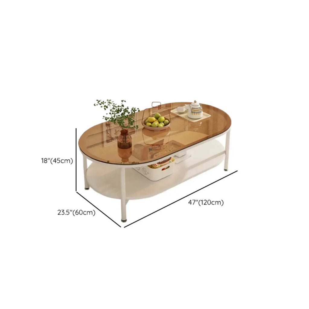 Modern White Rectangle Glass Coffee Table with Shelf