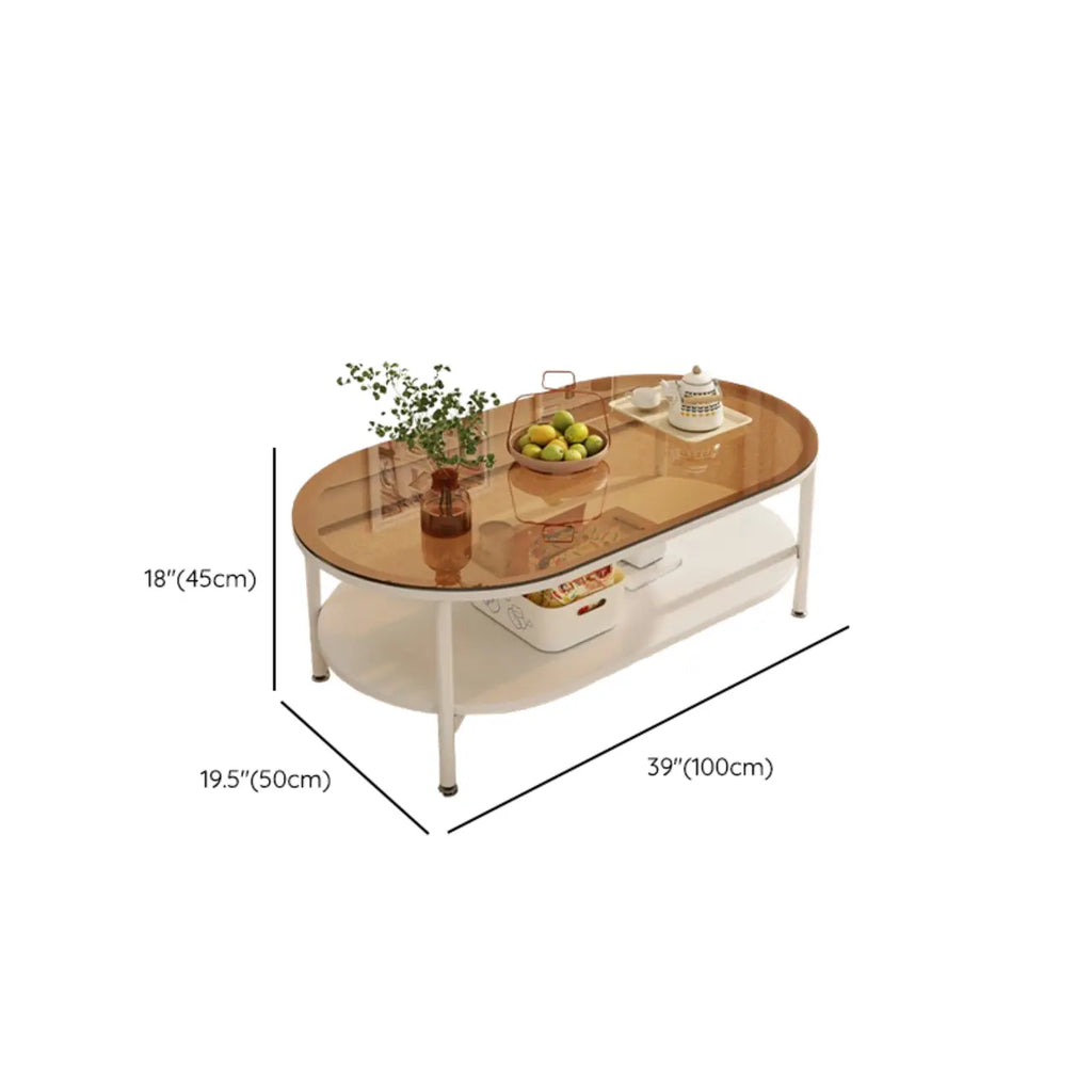 Modern White Rectangle Glass Coffee Table with Shelf
