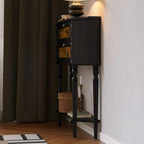 Black Wood 2-Drawer Console Table with Floor Shelf