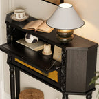 Black Wood 2-Drawer Console Table with Floor Shelf