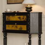 Black Wood 2-Drawer Console Table with Floor Shelf