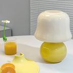 Plug-In Yellow Glass Mushroom Table Lamp for Bedside Lighting