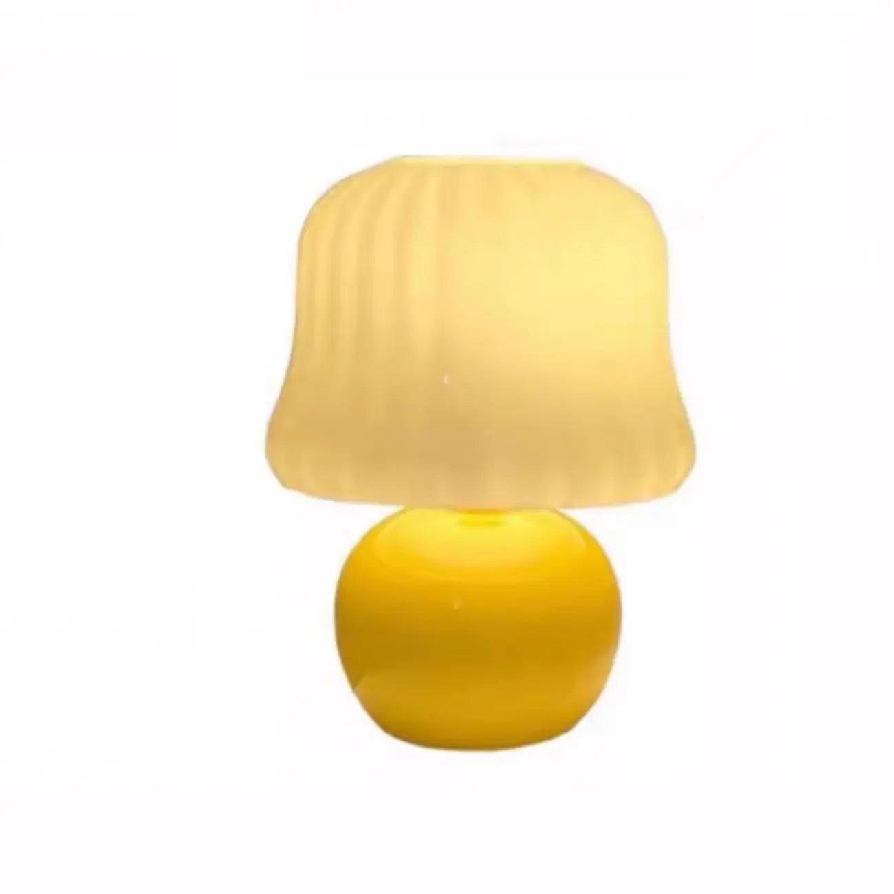 Plug-In Yellow Glass Mushroom Table Lamp for Bedside Lighting