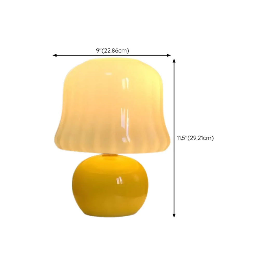 Plug-In Yellow Glass Mushroom Table Lamp for Bedside Lighting