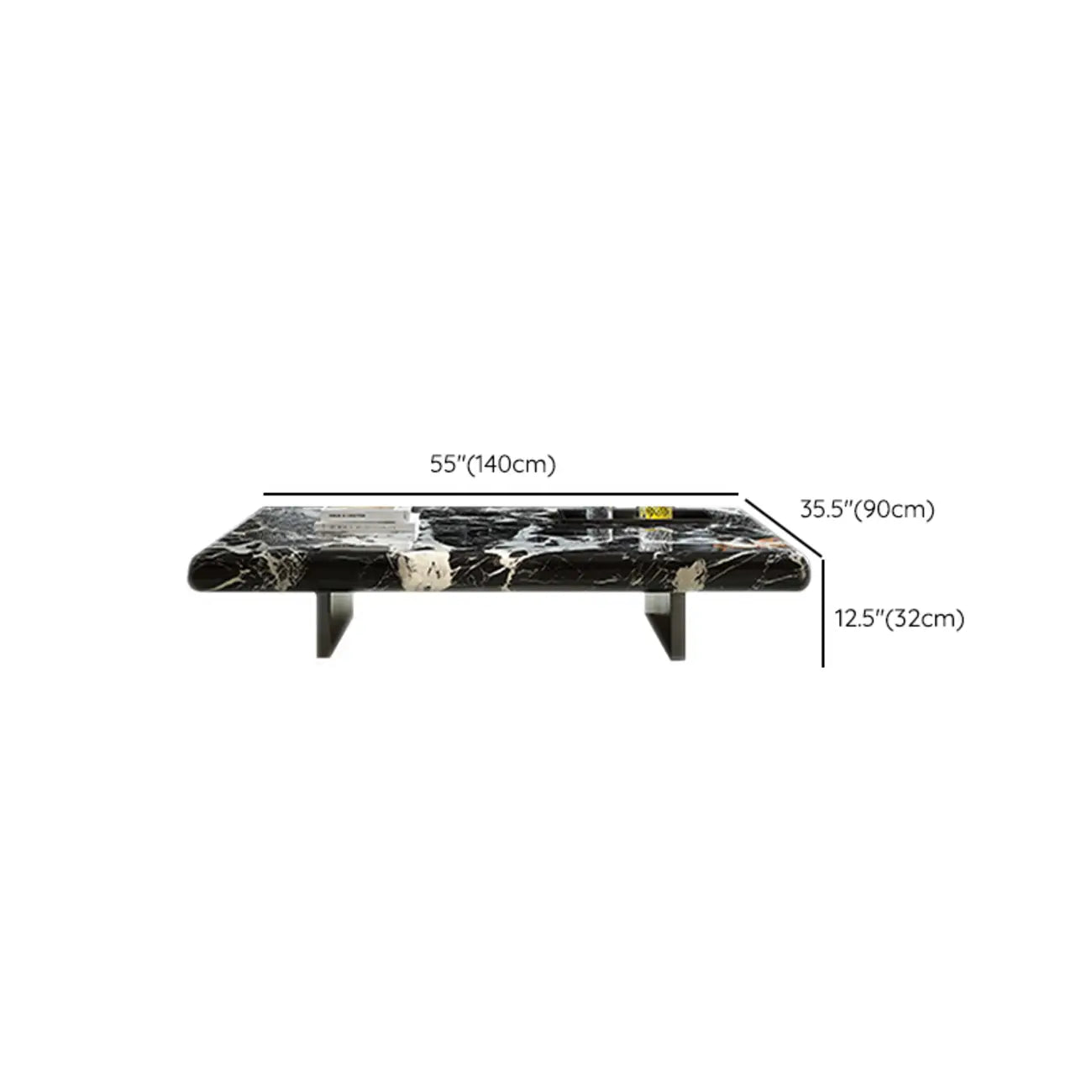 Modern Marble Black Rectangular Sleigh Coffee Table