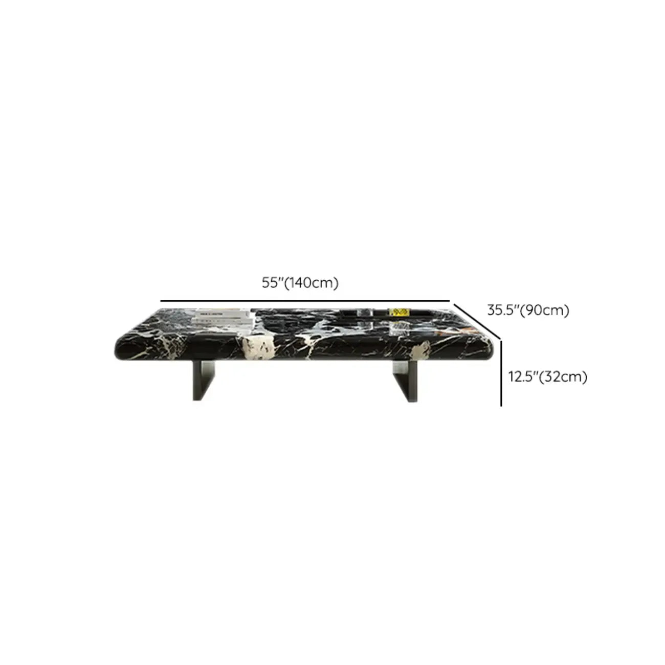 Modern Marble Black Rectangular Sleigh Coffee Table