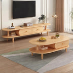 71 Black Oval Wood 3-Shelf TV Stand with Storage Drawers