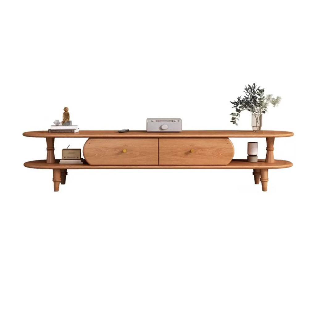71 Black Oval Wood 3-Shelf TV Stand with Storage Drawers