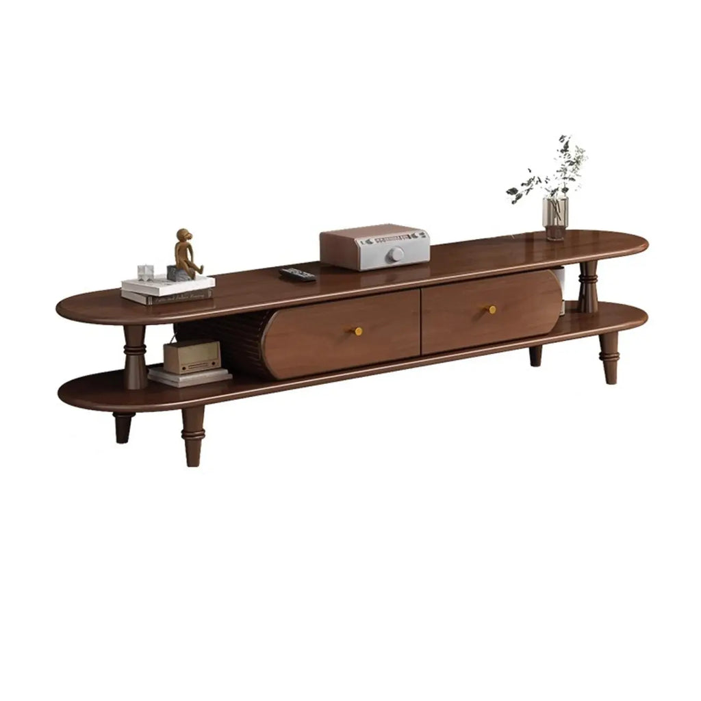 71 Black Oval Wood 3-Shelf TV Stand with Storage Drawers