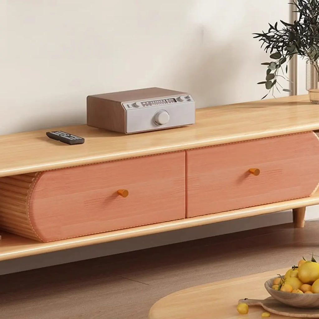 71 Black Oval Wood 3-Shelf TV Stand with Storage Drawers