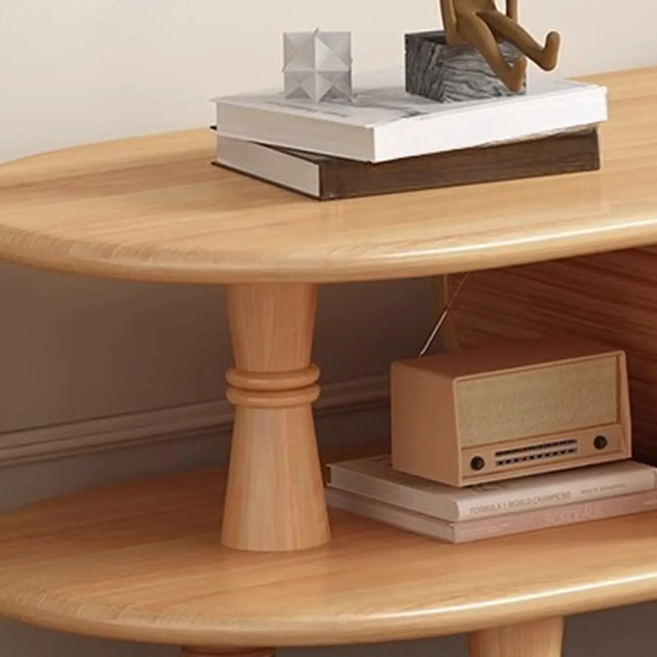 71 Black Oval Wood 3-Shelf TV Stand with Storage Drawers