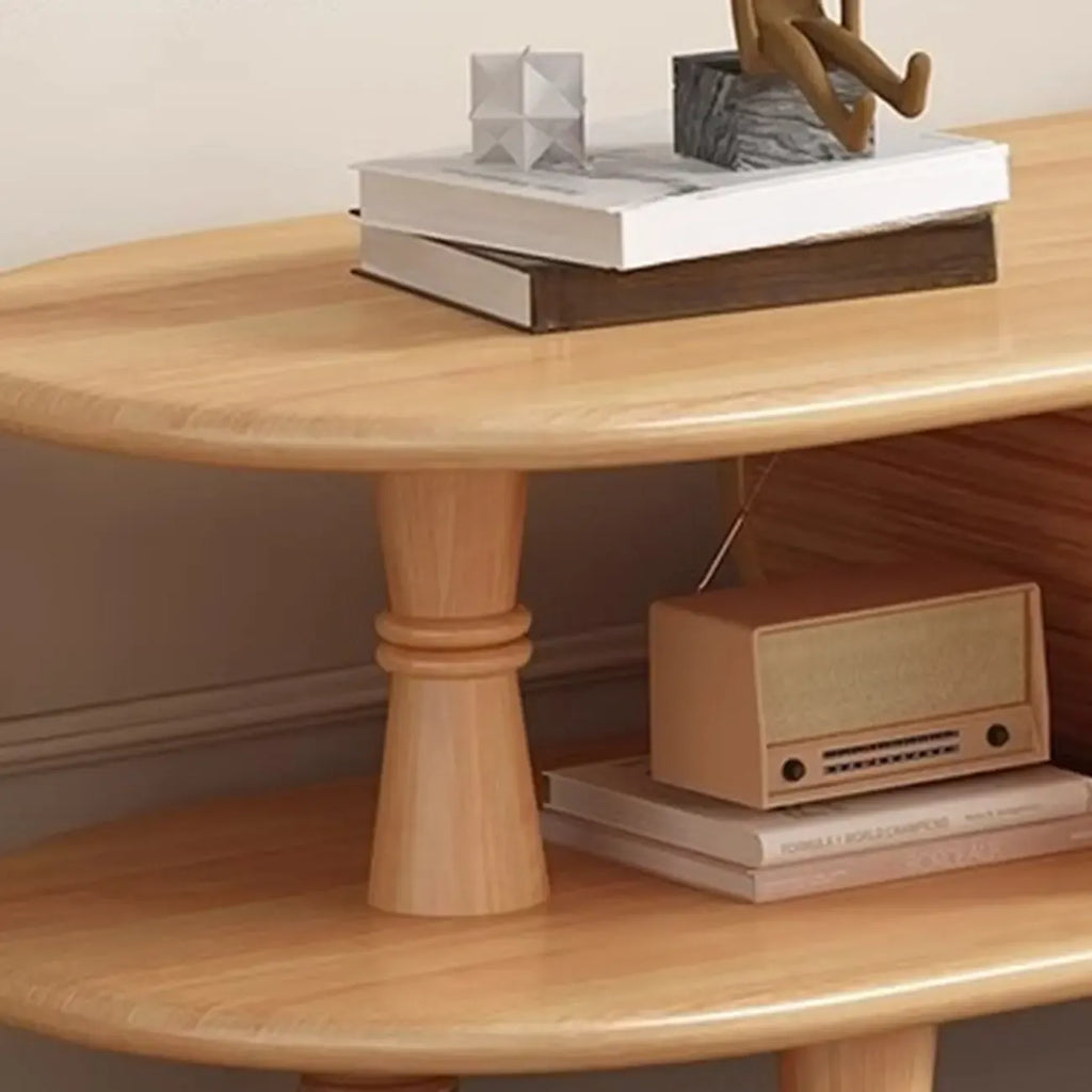 71 Black Oval Wood 3-Shelf TV Stand with Storage Drawers