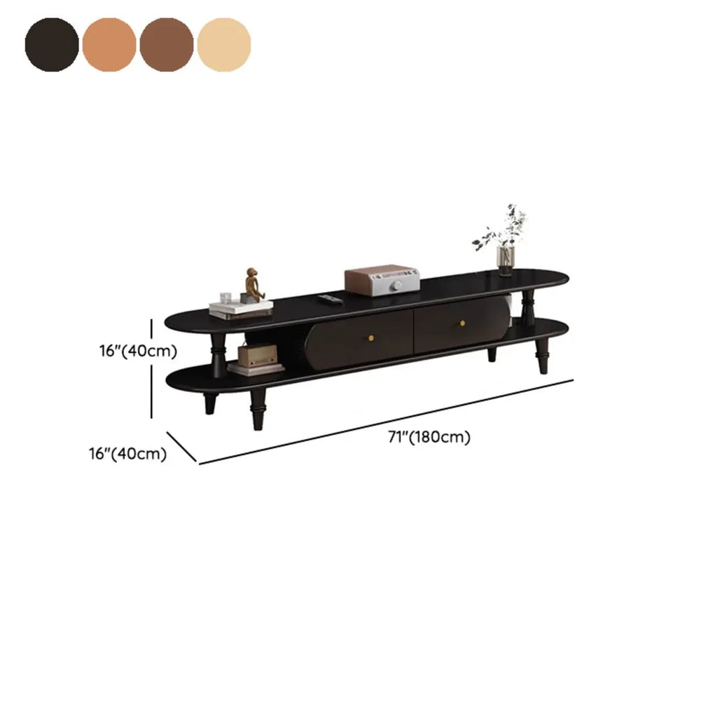 71 Black Oval Wood 3-Shelf TV Stand with Storage Drawers